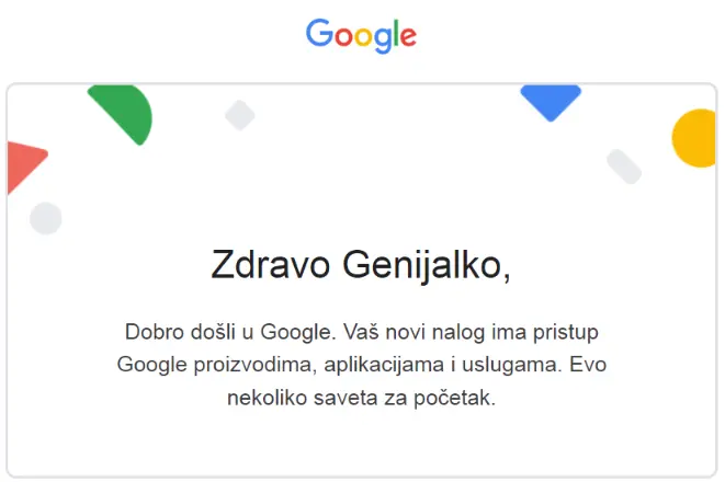 Gmail nalog je napravljen