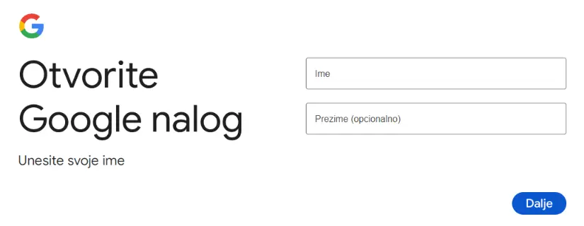 Otvorite Google nalog